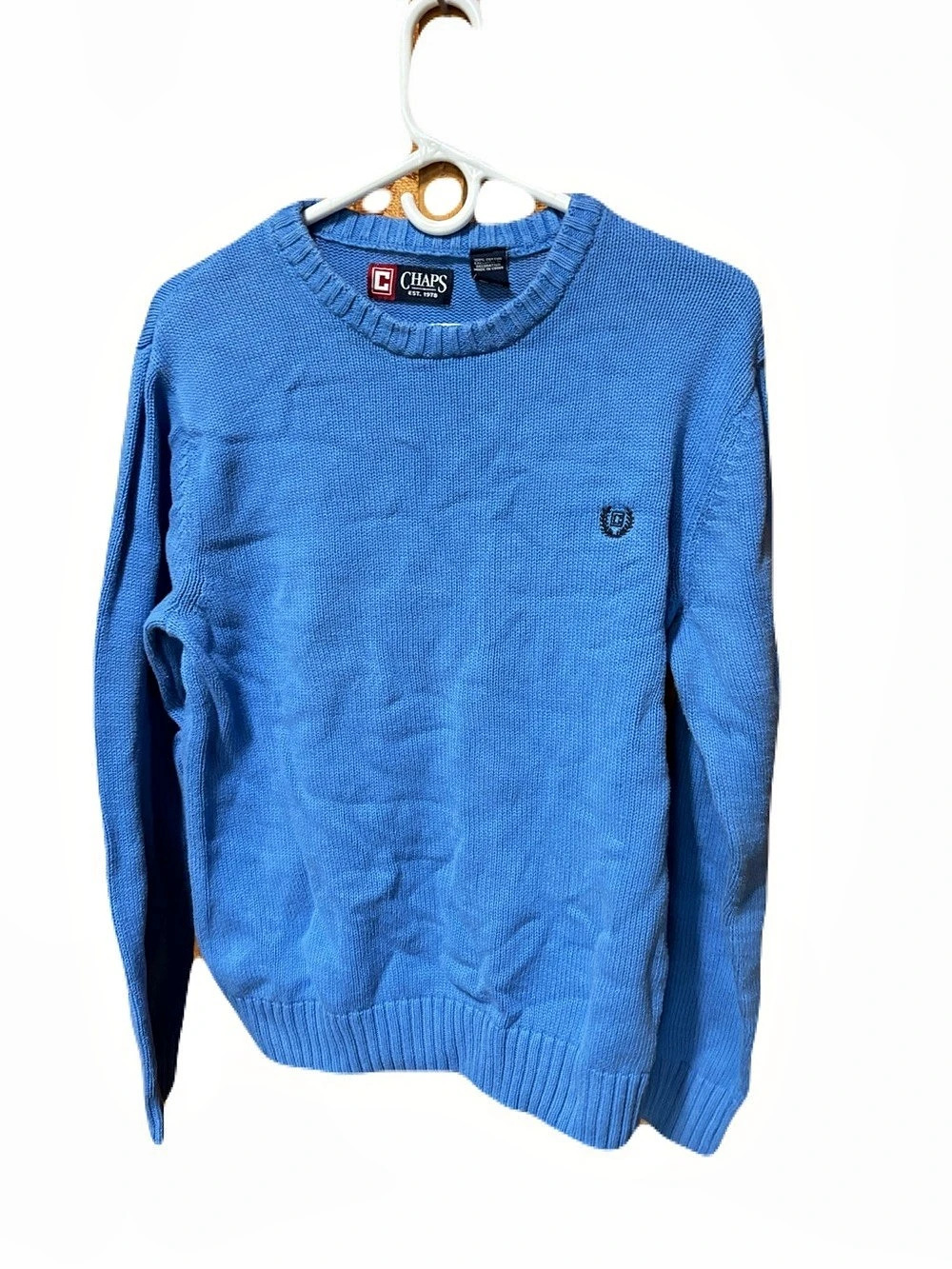 Chaps Vintage Classic-Fit Cotton Crewneck Sweater Blue Medium